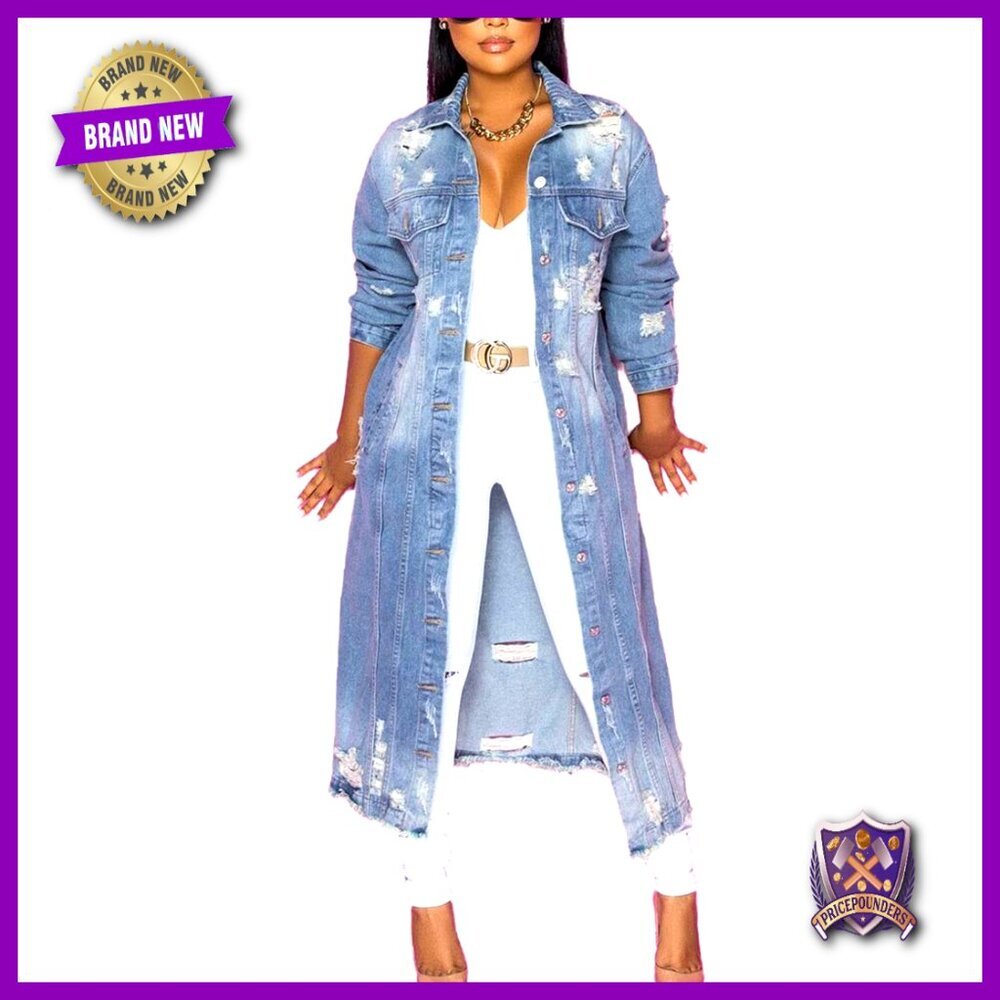Distressed Denim Jacket Coat Oversized Y2K Chic Long Sleeve Streetwear